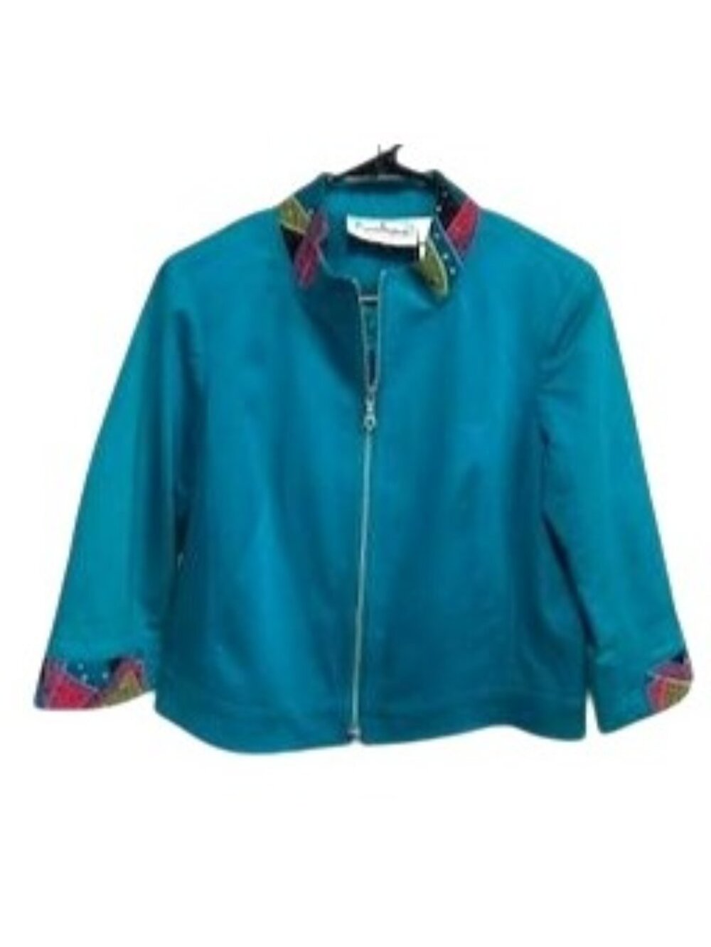 Patchington Medium Petite Teal Embellished Zip Up Jacket Kitschy Eclectic